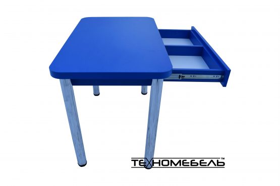 Стол кухонный (обеденный) синего цвета с выдвижным ящиком 4